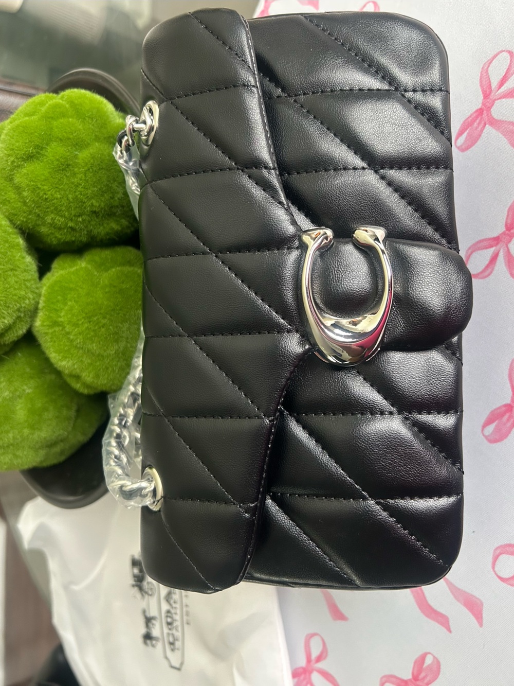 Coach Black Quilted Leather Shoulder Bag with Silver 'C' Accent